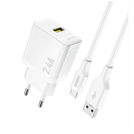 Dudao GaN zidni punjač 2.4A – USB + Type-C kabel – bijeli 269766