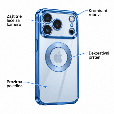  Kromirana prozirna maskica za iPhone 18 Pro / 17 Pro - Plava 269904