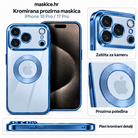  Kromirana prozirna maskica za iPhone 18 Pro / 17 Pro - Plava 269905