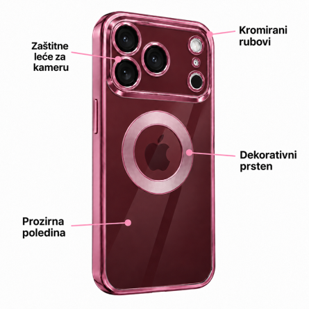  Kromirana prozirna maskica za iPhone 18 Pro / 17 Pro - Roza 269903