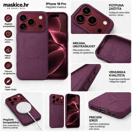 MagSafe Mekana Silikonska maskica za iPhone 18 Pro / 17 Pro - Bordo 269901