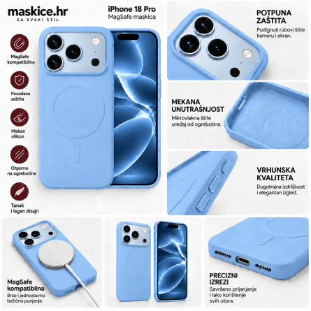 MagSafe Mekana Silikonska maskica za iPhone 18 Pro Max / 17 Pro Max - Svijetlo Plava 270311