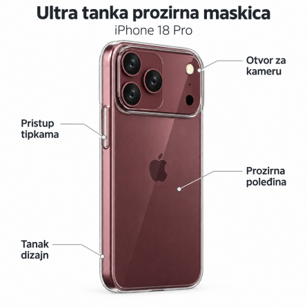 Ultra Tanka Prozirna Silikonska maskica za iPhone 18 Pro Max 269886