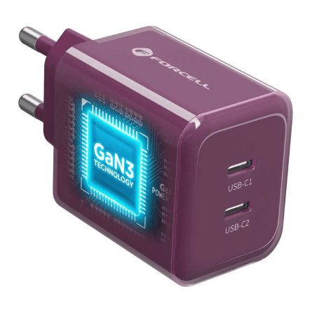 Forcell zidni punjač GaN 2x Type-C + Type-C kabel - 60W - Bordo 269788