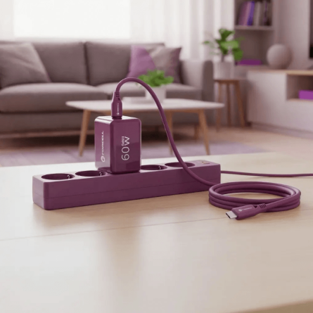 Forcell zidni punjač GaN 2x Type-C + Type-C kabel - 60W - Bordo 269789