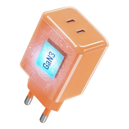 Forcell zidni punjač GaN 2x Type-C + Type-C kabel - 60W - Narančasti 269809