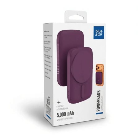 Blue Star Slim MagSafe Powerbank 15W - 5000 mAh - Bordo 269822