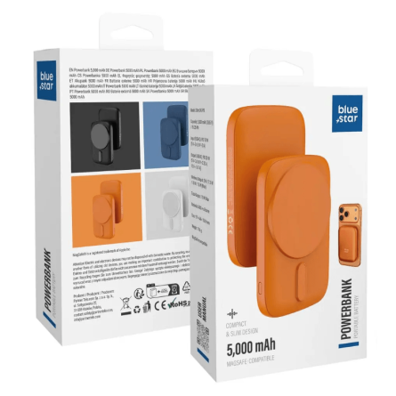 Blue Star Slim MagSafe Powerbank 15W - 5000 mAh - Narančasti 269830