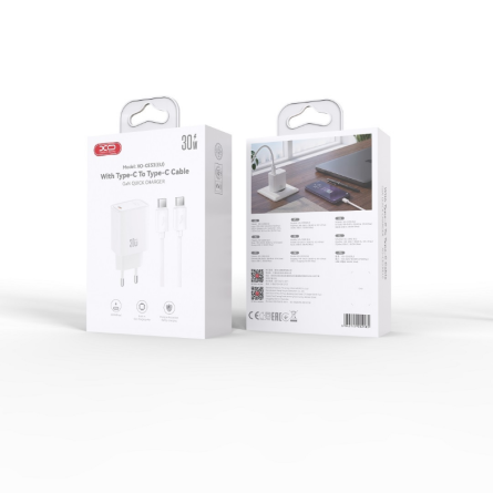 XO zidni punjač PD 30W Type-C + Type-C kabel – Bijeli 272339