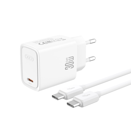 XO zidni punjač PD 30W Type-C + Type-C kabel – Bijeli 272334