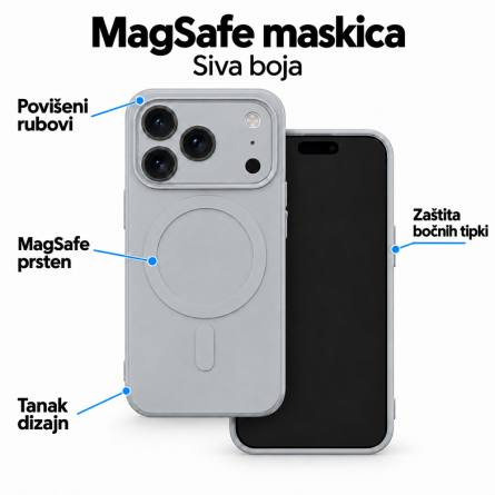MagSafe Mekana Silikonska maskica za iPhone 18 Pro Max / 17 Pro Max - Siva 272535