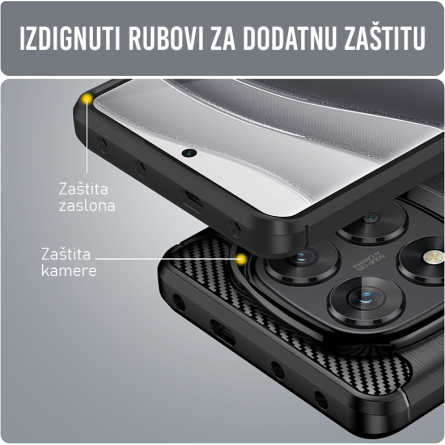 Silikonska Carbon Maskica za Redmi Note 14 Pro (5G) / Poco X7 / Redmi Note 14 Pro Plus - Crna 249895