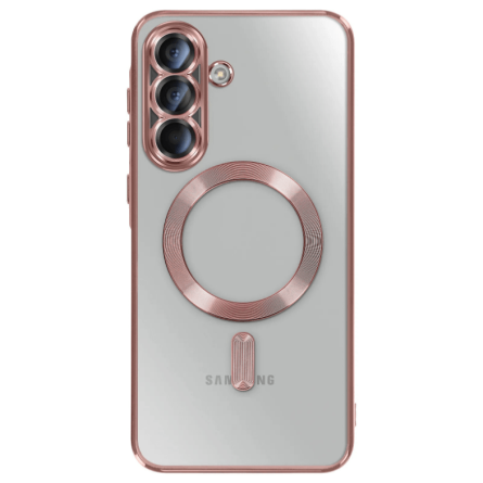 MagSafe Prozirna Silikonska maskica sa rose gold rubovima za Samsung Galaxy S25 FE 265634