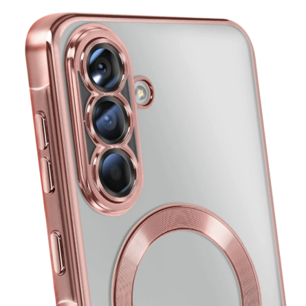 MagSafe Prozirna Silikonska maskica sa rose gold rubovima za Samsung Galaxy S25 FE 265635