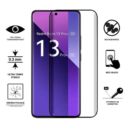 Zaštitno Staklo za ekran za Xiaomi Redmi Note 13 Pro Plus 5G (3D zaobljeno) - (Prozirno sa crnim rubovima) 241846