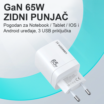 Wozinsky zidni punjač PD - 2x Type C + 1x USB - 65W 254149