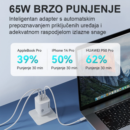 Wozinsky zidni punjač PD - 2x Type C + 1x USB - 65W 254150
