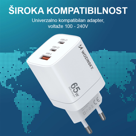 Wozinsky zidni punjač PD - 2x Type C + 1x USB - 65W 254151