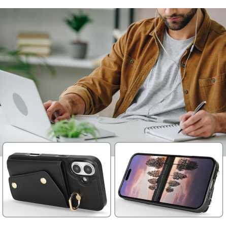 Wallet Maskica sa vezicama i držačem za iPhone 16 - Crna 265656