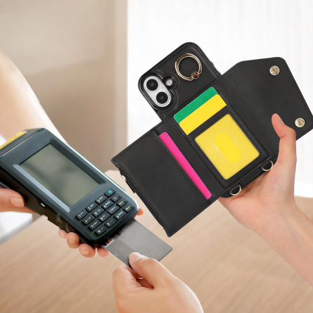 Wallet Maskica sa vezicama i držačem za iPhone 16 - Crna 265657