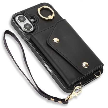 Wallet Maskica sa vezicama i držačem za iPhone 16 - Crna 265658