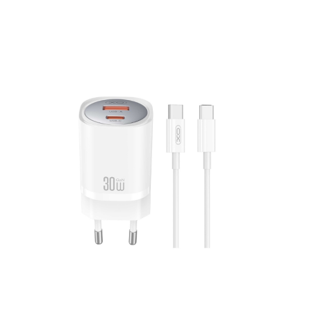 XO zidni punjač QC 3.0 30W USB + Type-C + Type C kabel - bijeli 252763