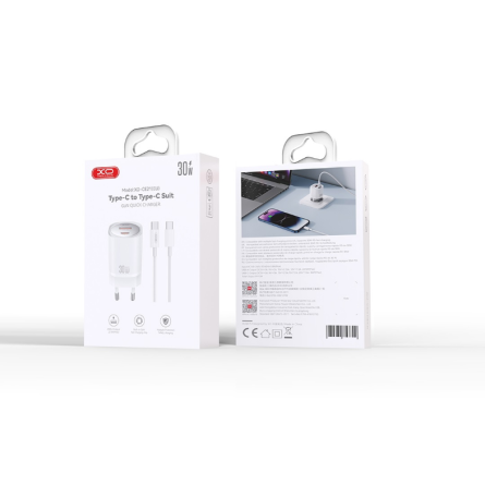 XO zidni punjač QC 3.0 30W USB + Type-C + Type C kabel - bijeli 252764