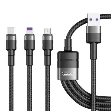 XO 3u1 USB kabel - MicroUSB + Type-C + Lightning - 120cm - 66W 228019