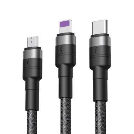 XO 3u1 USB kabel - MicroUSB + Type-C + Lightning - 120cm - 66W 228020
