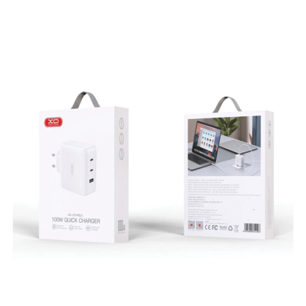 XO zidni strujni adapter - 1x USB - 2x Type C utor (100W) - bijeli 241227