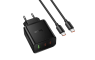 HOCO GaN zidni punjač PD/QC 65W – 2× Type-C + USB + Type-C kabel – Crni 268259