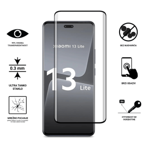 Zaštitno Staklo za ekran za Xiaomi 13 Lite (3D zaobljeno) - (Prozirno sa crnim rubovima)