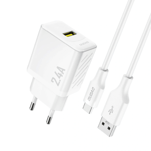 Dudao GaN zidni punjač 2.4A – USB + Type-C kabel – bijeli