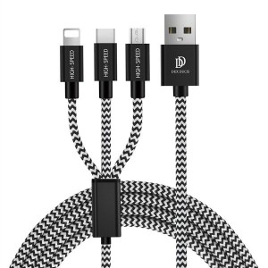 Dux Ducis 3u1 USB kabel - microUSB + USB C + Lightning 120cm