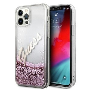 GUESS Glitter Vintage maskica za iPhone 12 – Roza