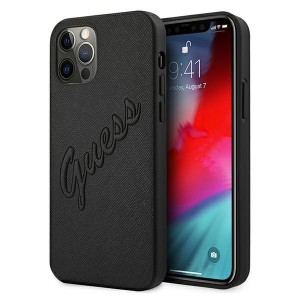 GUESS Saffiano Vintage Script maskica za iPhone 12 – Crna