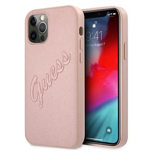 GUESS Saffiano Vintage Script maskica za iPhone 12 Pro – Ružičasta