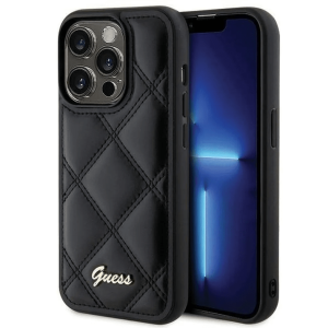 GUESS Quilted Metal Logo Maskica za iPhone 15 Pro Max – Crna