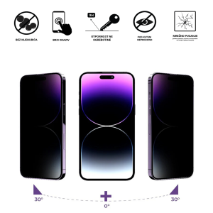 Zaštitno Staklo za ekran za iPhone 15 Pro / iPhone 17 (3D) - Privacy-AntiSpy
