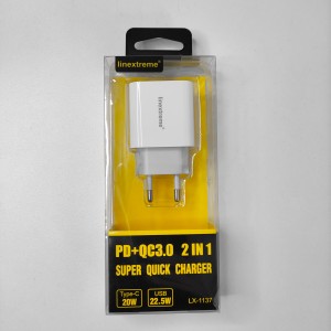 Linextreme putni adapter za brzo punjenje 2u1 s Type C i USB utorom