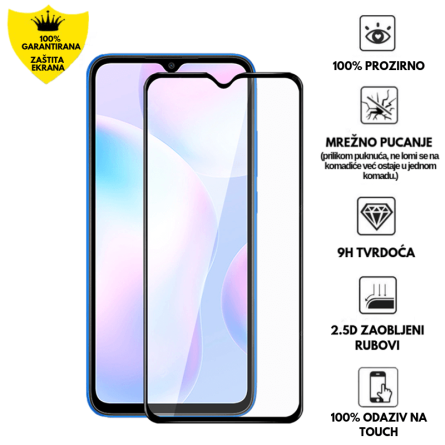 Zaštitno Staklo za ekran za Redmi 9A/Redmi 9AT (3D) - (Prozirno sa crnim rubovima) 111029