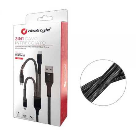 3u1 kabel - USB na microUSB + Type C + Lightning - 2.4A - 150cm 197287
