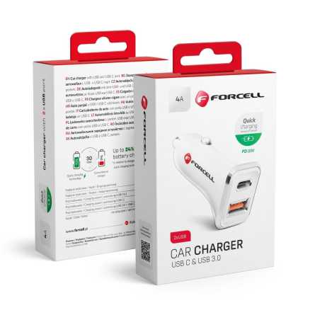 Forcell Autopunjač QC USB 3.0 + USB C - 3A 20W 145966