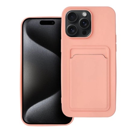 Silikonska maskica s pretincem za kartice za iPhone 15 Pro Max - Roza 224044