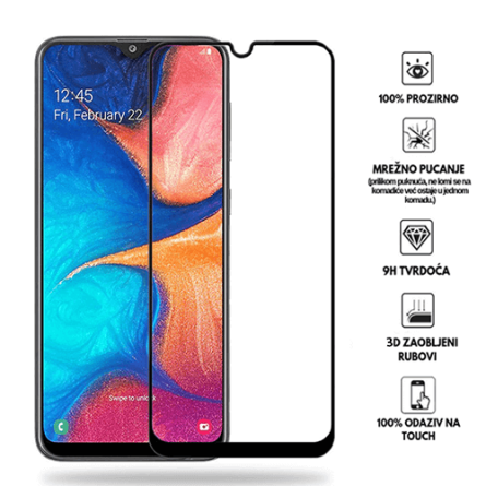 Zaštitno Staklo za ekran za Samsung Galaxy A20e (3D) - (Prozirno sa crnim rubovima) 34071