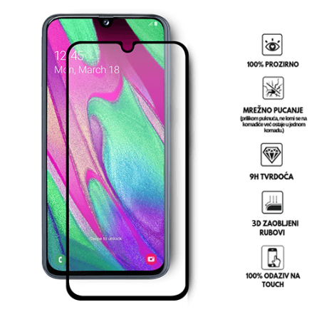 Zaštitno Staklo za ekran za Samsung Galaxy A40 (3D) - (Prozirno sa crnim rubovima) 34020