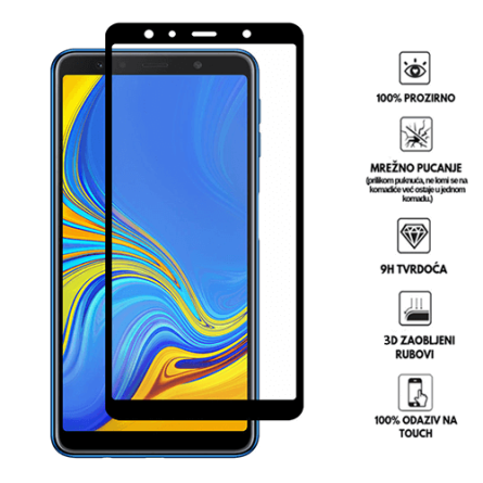 Zaštitno Staklo za ekran za Samsung Galaxy A7 (2018) (3D) - (Prozirno sa crnim rubovima) 34068