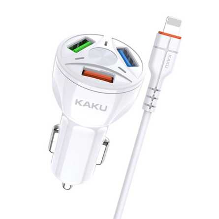 KAKU autopunjač s Lightning kabelom - 20W 4,8A QC3.0 - 3 x USB - više boja 197636