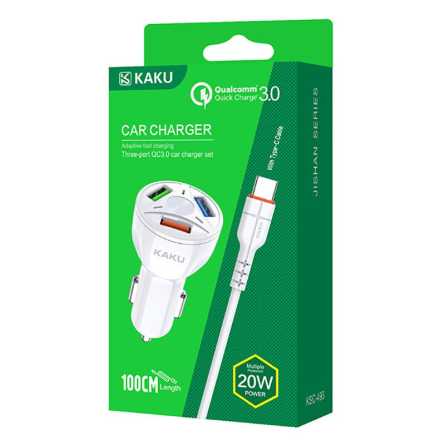 KAKU autopunjač s Type C kabelom - 20W 4,8A QC3.0 - 3 x USB - više boja 197620