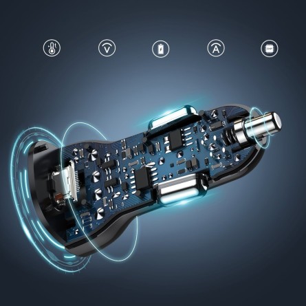 Choetech autopunjač s USB i Type-C ulazom - 3A, 36W 151403
